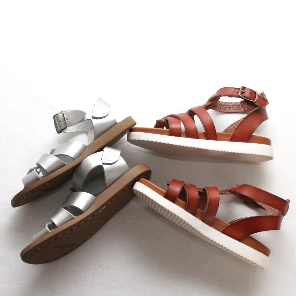 SALT WATER Silver Baby Sandals Size 7 & Wonder Nation Brown Sandals Same Length - Picture 5 of 12